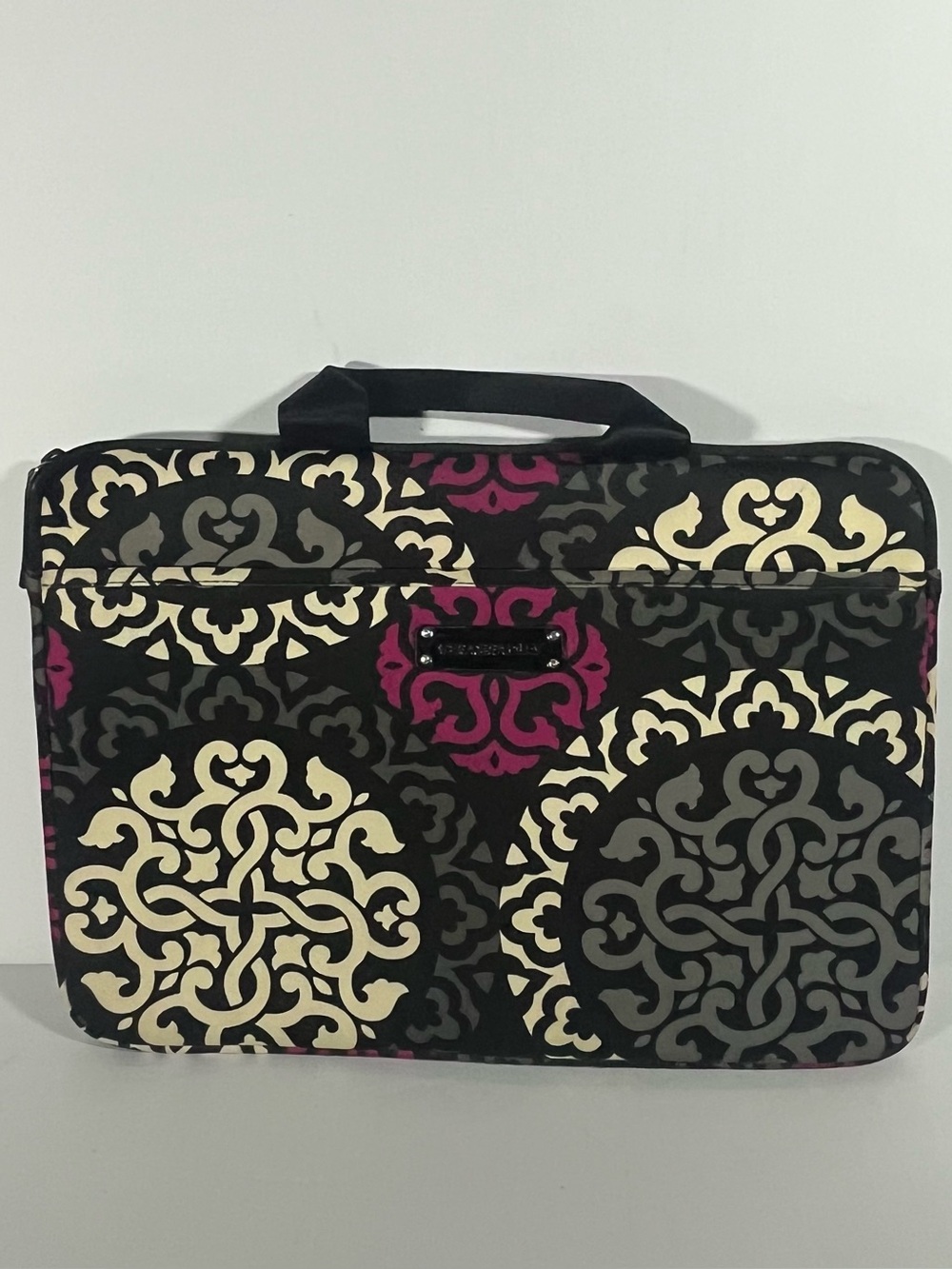 Vera Bradley Black, Cream & Pink Medallion Laptop Sleeve
